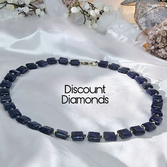 Natural Deep Blue Lapis Lazuli 12mm Flat Square Single Strand Necklace 14 Ct. Go - Picture 3 of 13